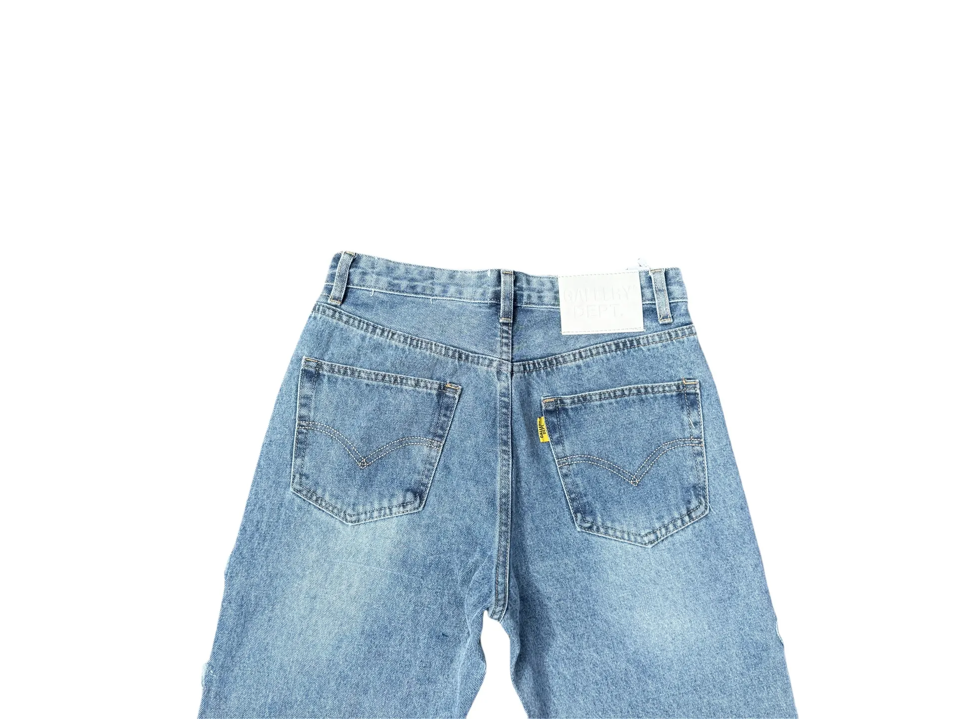 P286💰G77 GALLERY DEPT.G letter patch pudding 5001 denim washed and distressed spliced jeans -Original purchase and pattern making to truly restore the ultimate vintage texture -Original hardware accessories, washed and other elevators, QR code analysis are all purchased from the original factory, high degree of restoration, you are welcome to compare the products~ -Three-dimensional version, loose and comfortable, not picky about the figure, taller and slimmer, factory Seiko, original factory quality control, same style for men and women, can be matched with couples Versatile recommendation: must-have jeans for all seasons Color: blue Size: S-XXL (28-36)